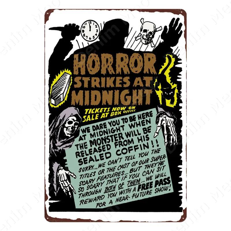 Halloween Party Vintage Metal Tin Sign Trick or Treat Home Bedroom Club Wall Decor Pumpkin Monster Poster Door Decorati