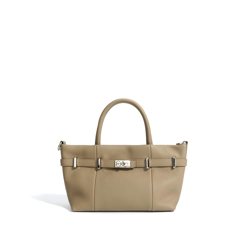 New First-layer Cowhide Lychee Pattern Handbag 2025 Simple Commuting Versatile Single Shoulder Messenger Bag Horizontal Platinum Bag