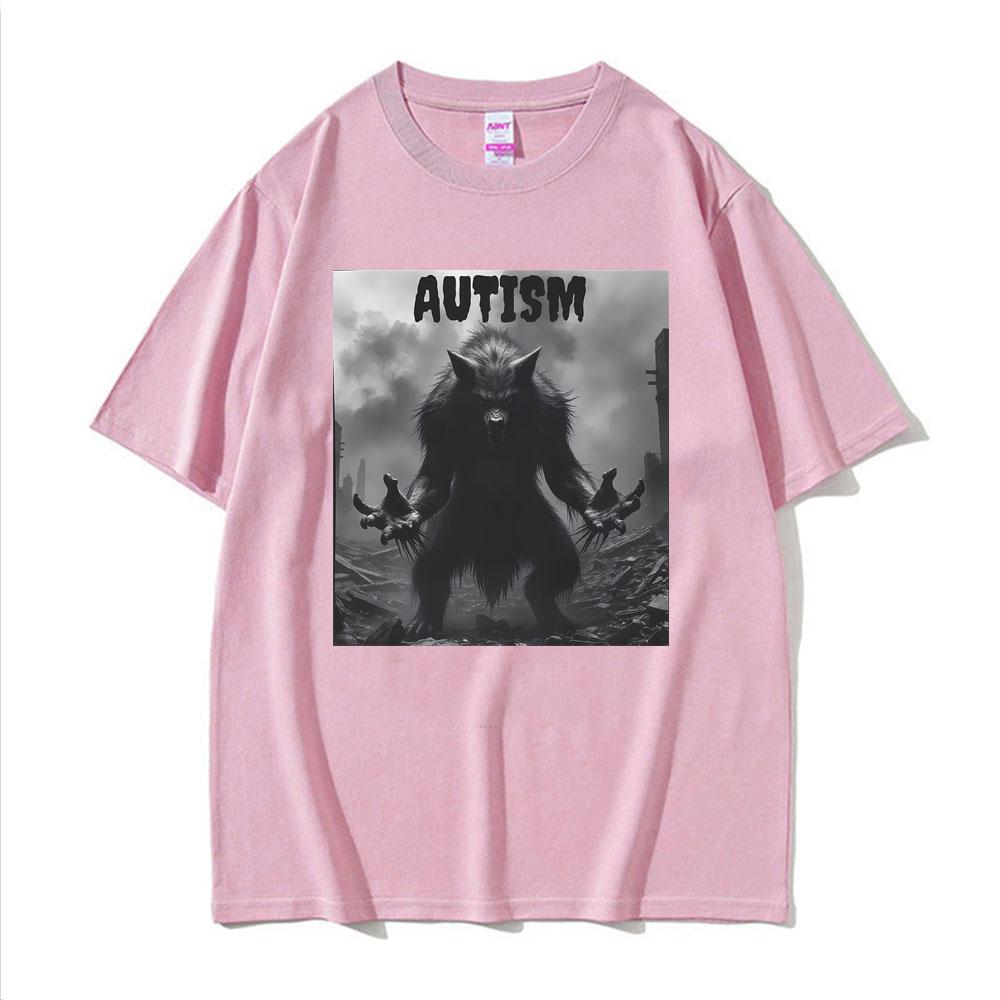 Funny Autism Wolf Meme Retro 90s Tshirt Mens Women Fashion Summer Humor Short Sleeve T Shirt Oversized Casual Cotton T Shirts