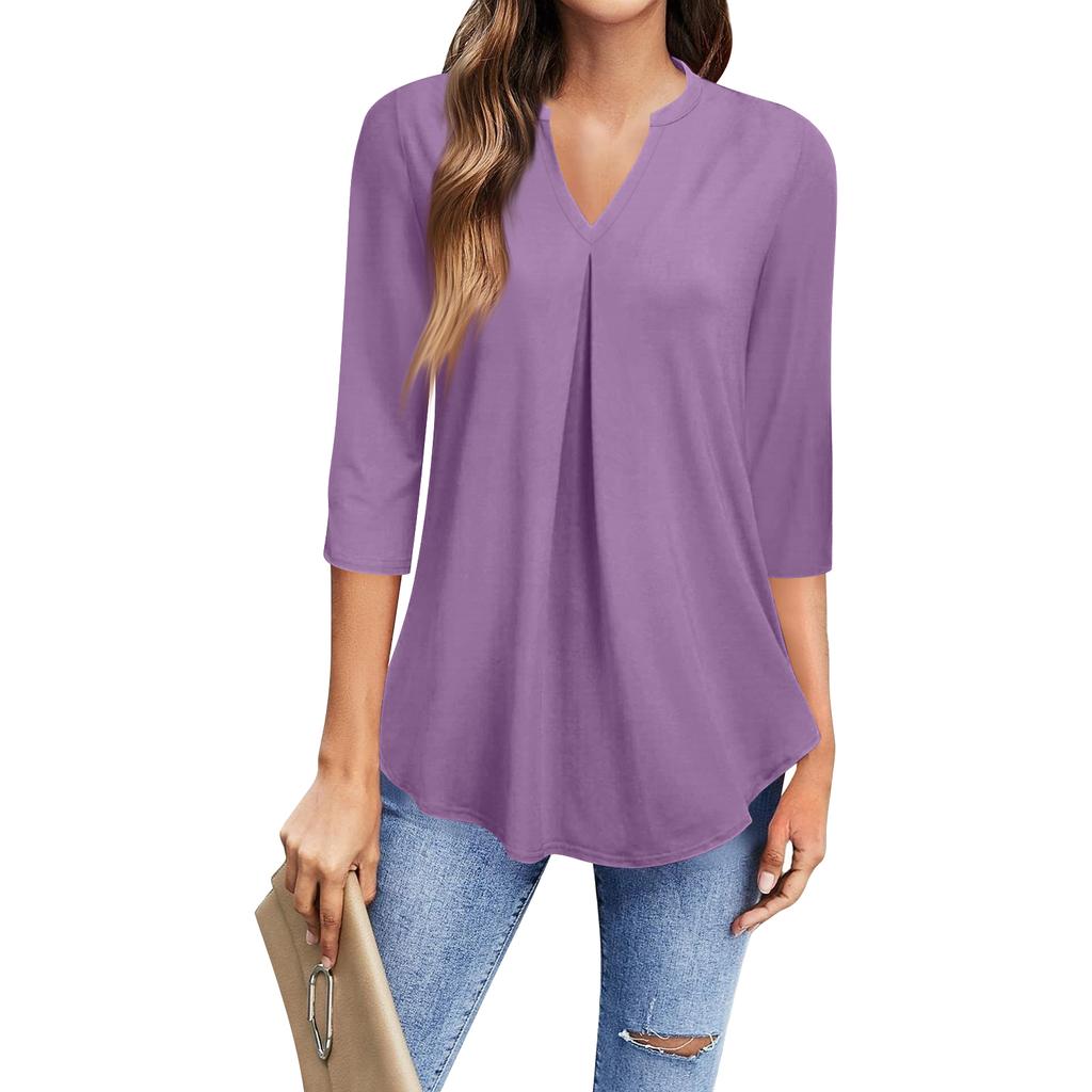 Damenmode Lässiges 3/4-Ärmel-T-Shirt V-Ausschnitt Top