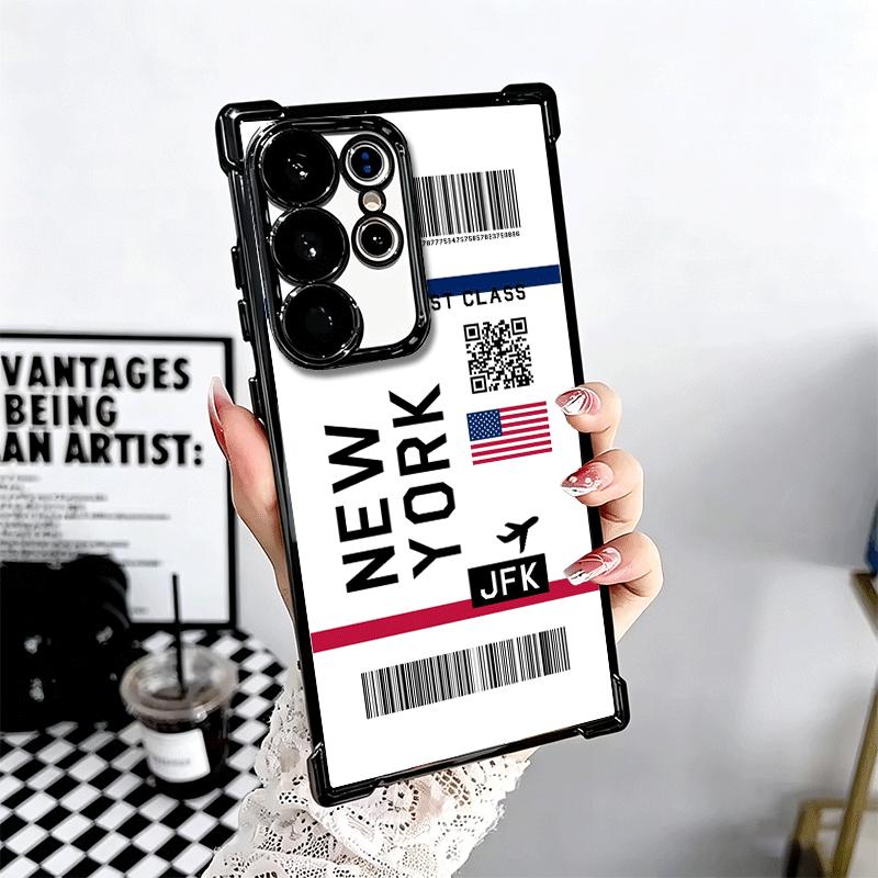 Travel Air Ticket Label Soft Phone Case For Samsung Galaxy S26 Ultra S25 Edge S24 FE S23 Plus S22 S21 + S20 Plating Anti-Fall Fu
