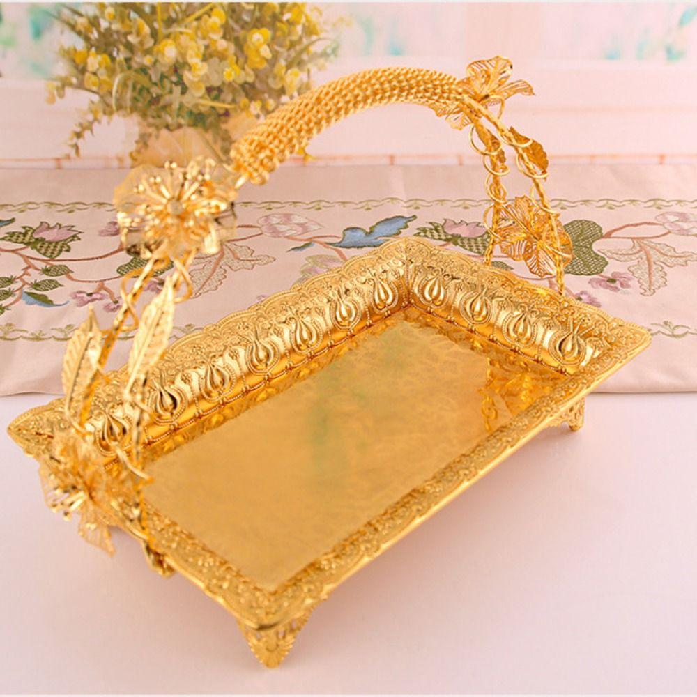 Metal Handheld Fruit Basket Exquisite Storage Plate Craft Pastry Tray  Party