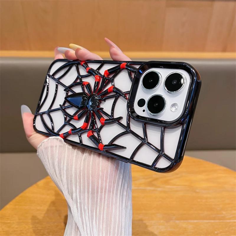 

Смішний 3D Порожнистий Чохол-Павук для iPhone 16 15 14 13 12 11 Pro Max М який TPU з Покриттям Тепловідвідна Накладка для iPhone 14 15 16 Plus iPhone 13 чорний