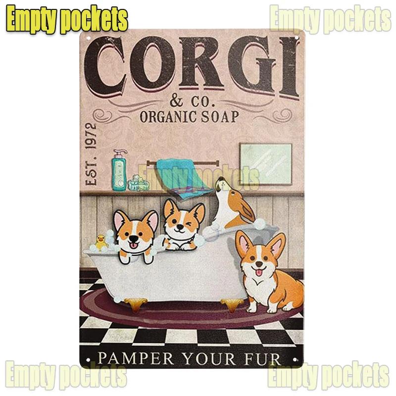 Vintage Pet Dog Corgi Tin Sign Plates for Pet Shop Bedroom Living Room cafe Kitchen metal wall art Decor Gift for Dog Lover