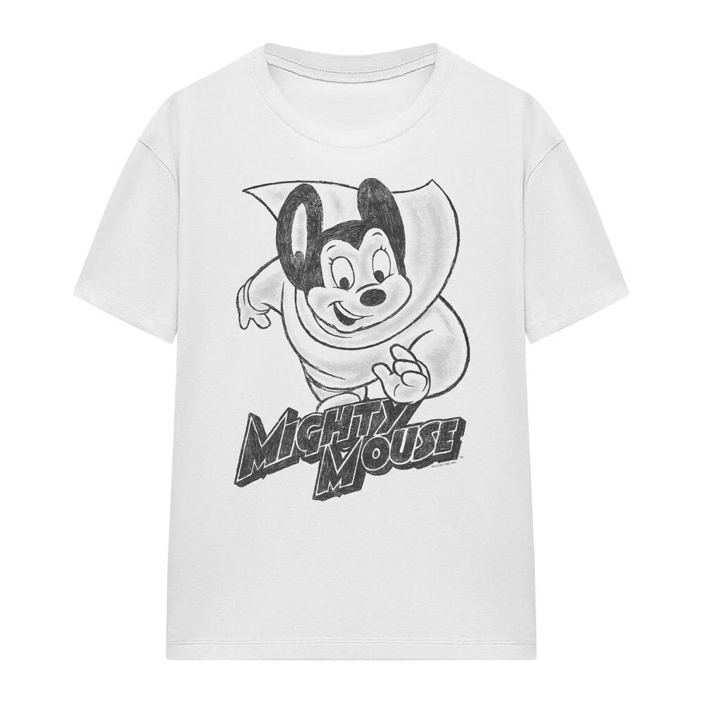 Mighty Mouse Mighty Sketch Ladies 100% Cotton T-shirt Mens Tees Top S-2XL, White M
