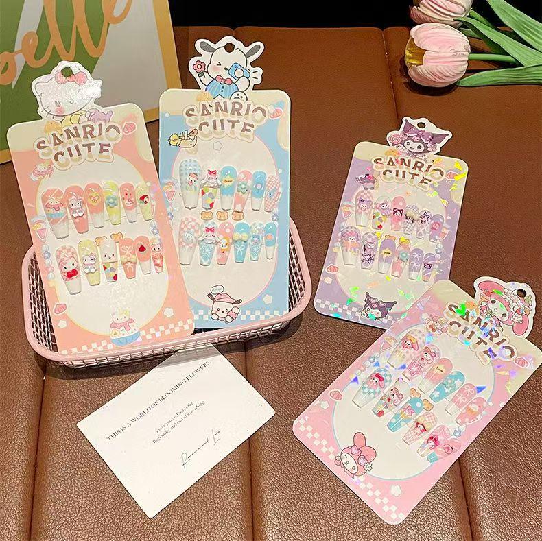 Sanrio Kids Wearable Cartoon Nail Stickers for Girls - Cute and Removable Long Manicure Stickers KLM-0003-1 Melody