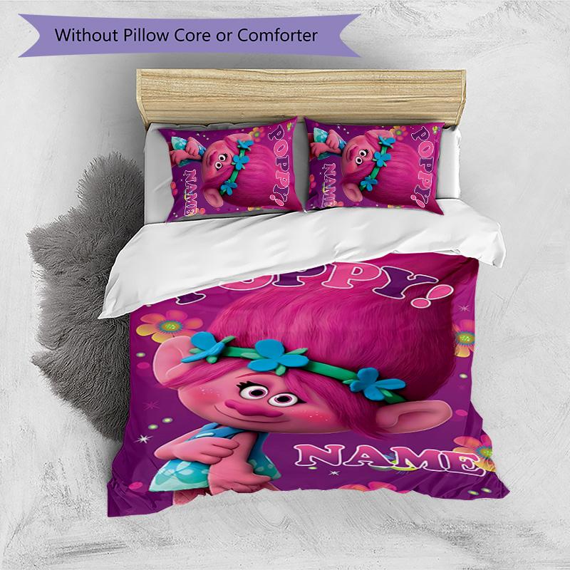 3pcs Trolls3 Cover Set - Personalized Name, HD Printed Bedding with 1 Cover and 2 Pillowcases - Perfect for Home Decor, Easy Care