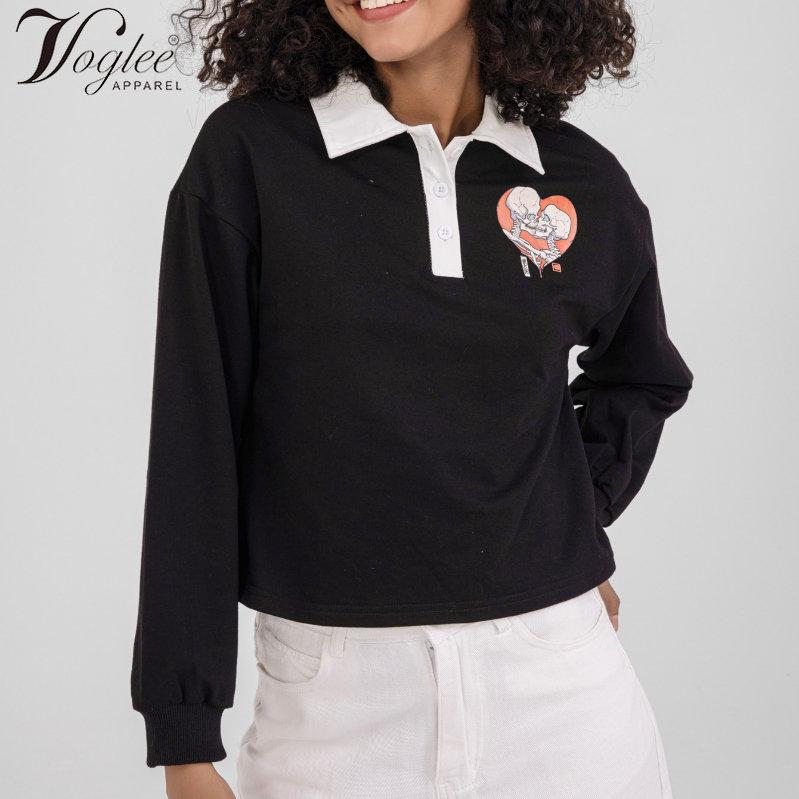 

Милый повседневный свитер с графическим контрастным воротником, женская рубашка