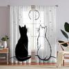 2 Pieces Hd Digital Black And White Kitten Printed Window Screen Home Decor Style Decoration Living Room Window Curtain
