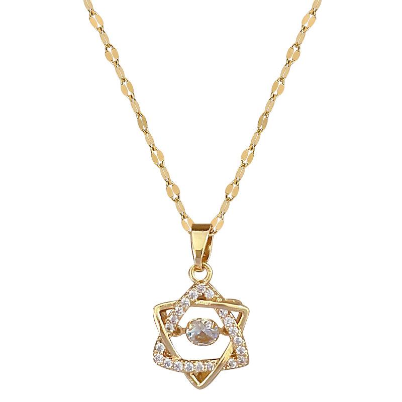 Titanium Steel Smart Hexagram Light Luxury Temperament Gorgeous Full Diamond Necklace Female Versatile Collarbone Chain Titanium Steel Chain