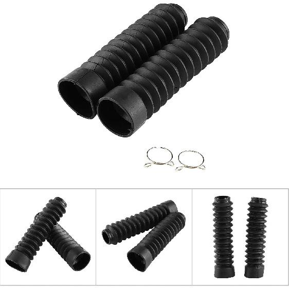 1 Pair Rubber Fork Cover Gaiters - Motorcycle Front Fork Cover Gaiters Boots Shock Damping Dust Cover 205 x 42mm (Black)