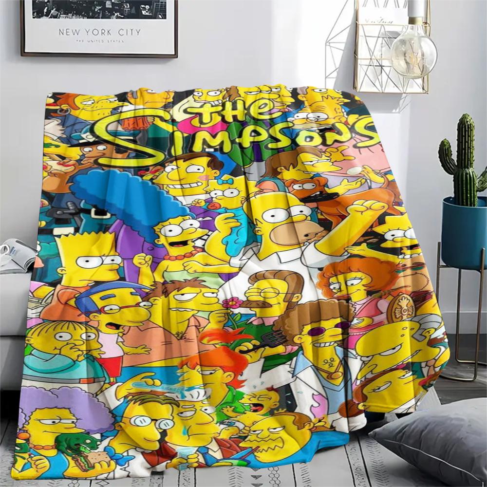 1Pc the Simpsons Print Flannel Blanket, High quality Comfortable for All Seasons, Home Decor, Warmth and Comfort, Perfect for Gifts
