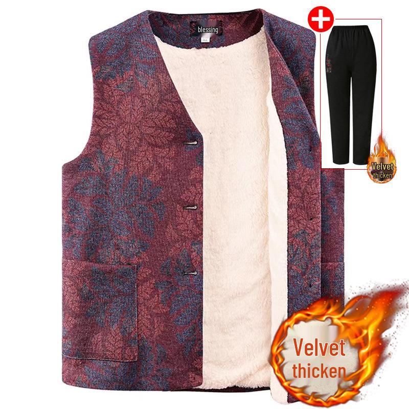 Elderly Women's Sleeveless Cardigan - Plus Size Grandma Vest for Spring/Autumn