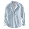 Men's Long Sleeve Slub Linen Pullover Shirt Casual Buttonless Top for Spring and Fall