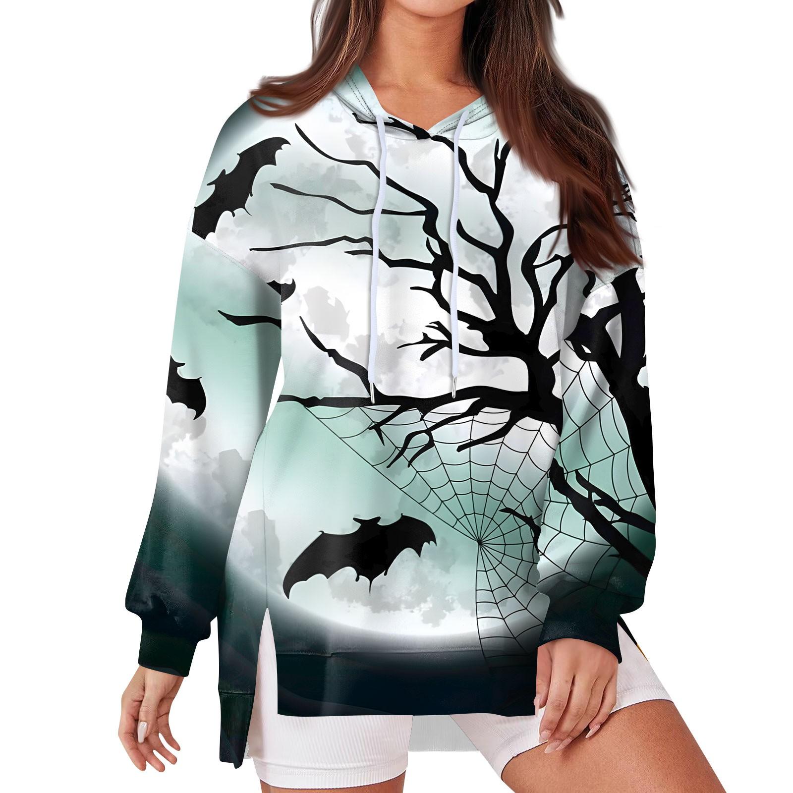 

Женская модная повседневная толстовка с капюшоном с длинными рукавами и завязками, свободная толстовка с разрезом на Хэллоуин XXL бирюзовый