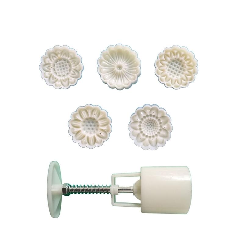 Mung Bean Cake Mold with 5 Seals Flower Midautumn Moon Cake Mold Set Hand Pressed Cookie Dessert Diy Pastry Baking Tool