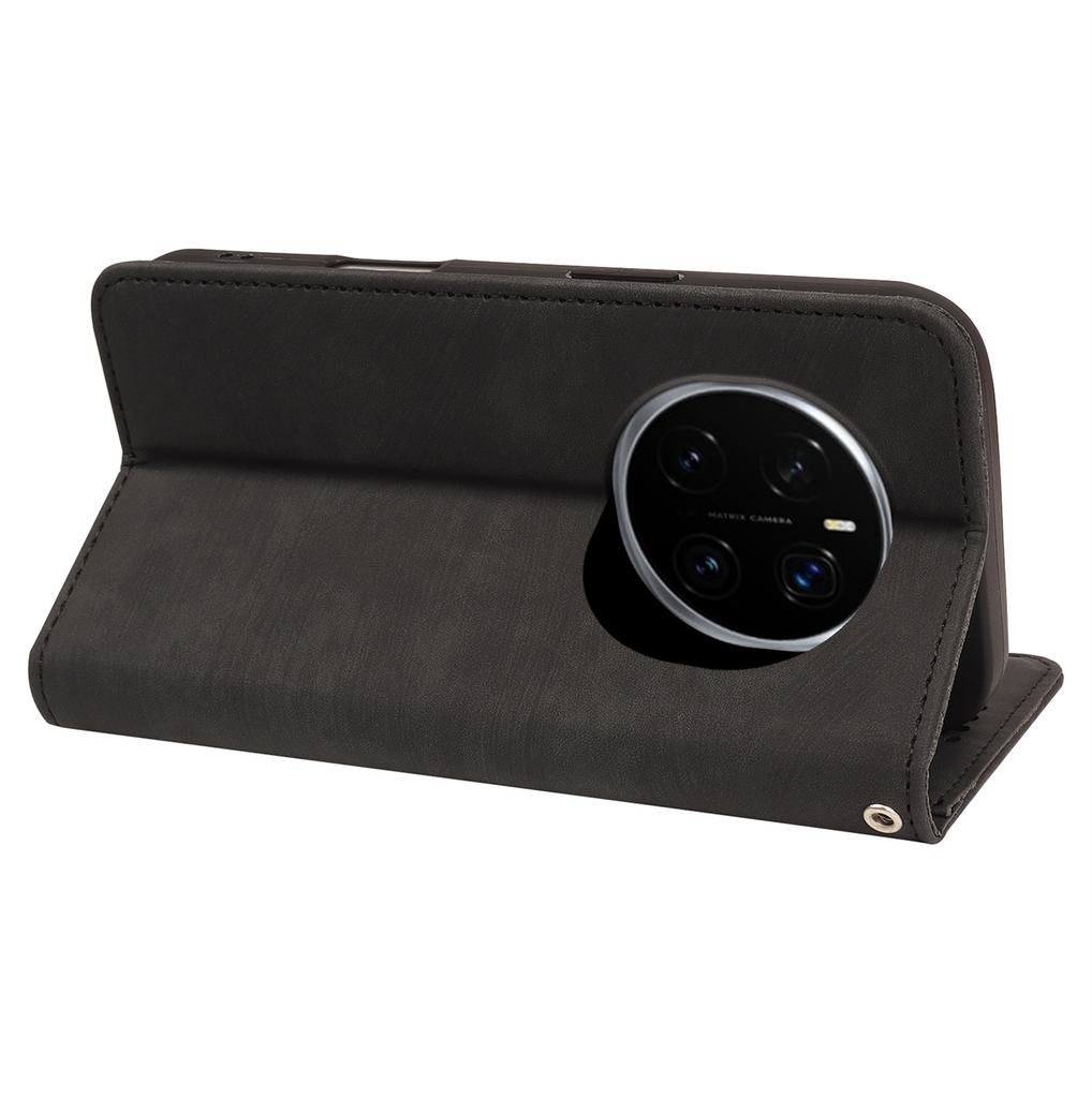 For Honor Magic7 Pro 5G Case Strong Magnetic Leather Wallet Phone Cover with Striped Texture