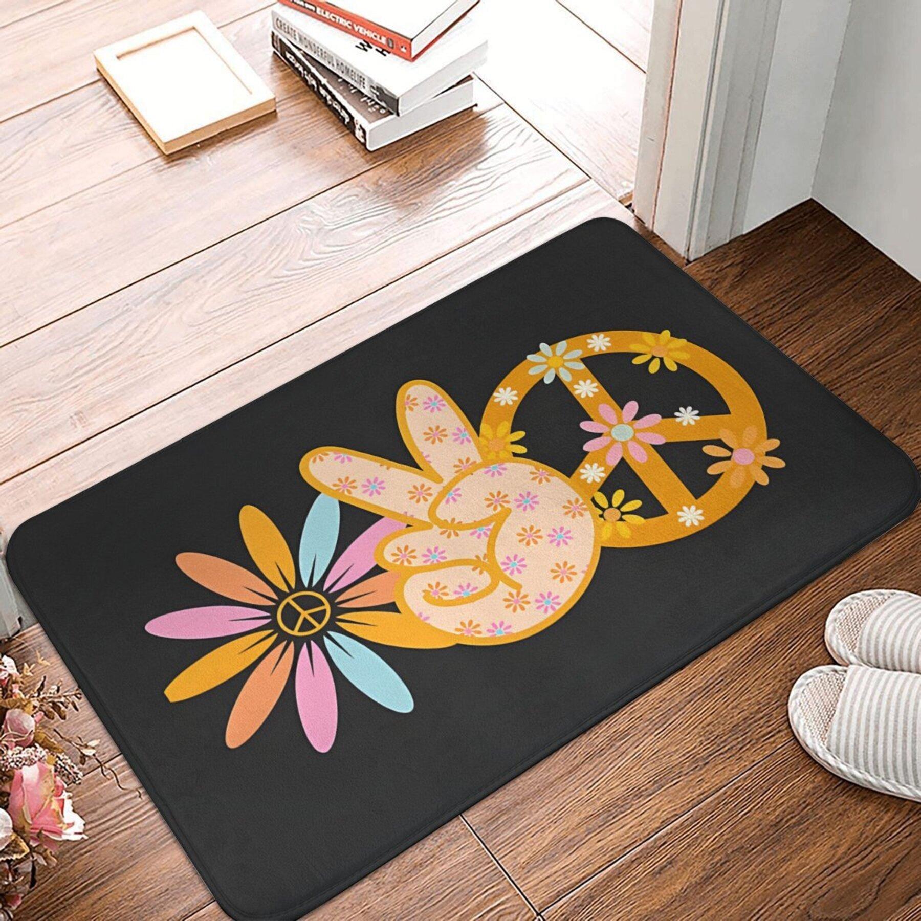 

Peace & Love for Everyone Rectangular Area Rug, Inspirational Quote Floor Mat, Non-Slip Washable Carpet for Bedroom & Entryway 40x60cm