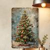1pc Vintage Christmas Tree Metal Tin Sign - Rustic Wall-Mounted Decoration with Pre-Drilled Holes, Durable Iron Tree Shape Sign