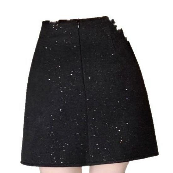 Girls' Sequin Tweed High-Waist A-line Skirt - Irregular Hip-Hugging Design for Autumn/Winter
