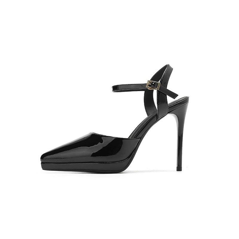 Waterproof table with lacquered PU hollow high heels Professional commuter women's shoes Banquet dress Large size women's shoes