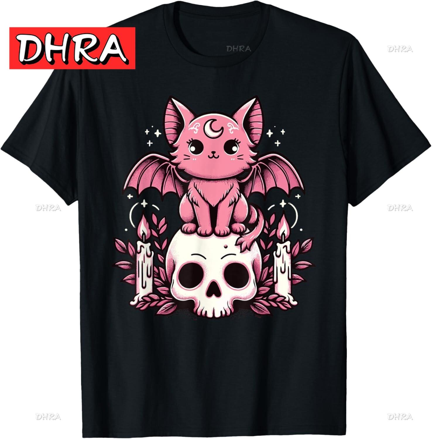 

Kawaii Pastel Goth Cute Creepy Cat Bat Skeleton T-Shirt Youthful Soft Playful Unique Clean Tshirt Urban Motivational Chic Shirts 4XL