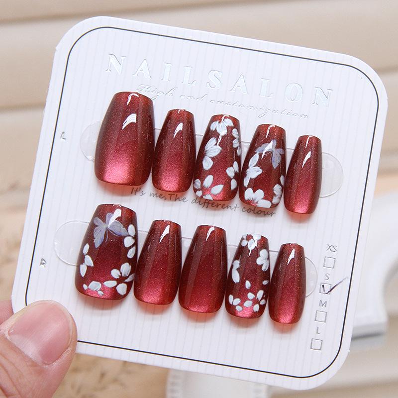 10 Pcs Cat Eye Gradient Press On Nails Handmade Mermaid Medium Ballerina Fake Nails Detachable Artificial Nail Tips