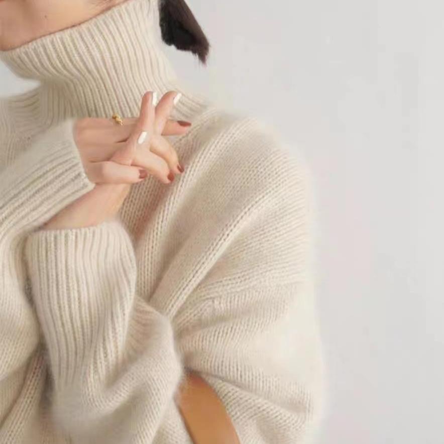 Autumn Women's Knitted Turtleneck Pullover Loose Thick High Neck Jumper Long Sleeved Korean Fashion Lazy Style Sweater Women
