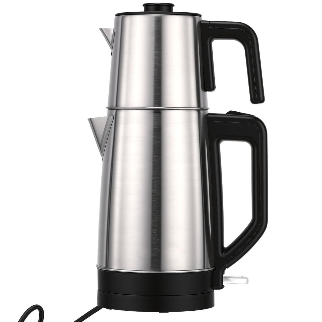 Electric Turkish Tea Maker Cooker Stainless Steel Double Pot Kettle Infuser Keep Warm Function