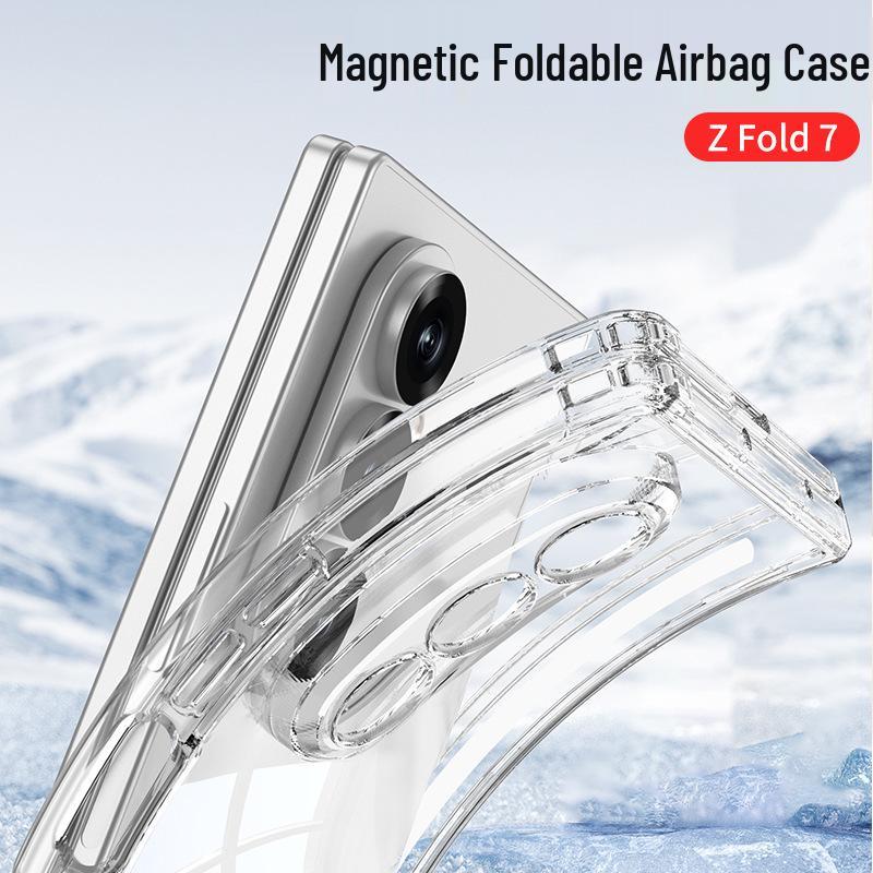 Samsung Z Fold7 Airbag Anti-Fall MagSafe Case with Rotating Ring Stand and Transparent Shell