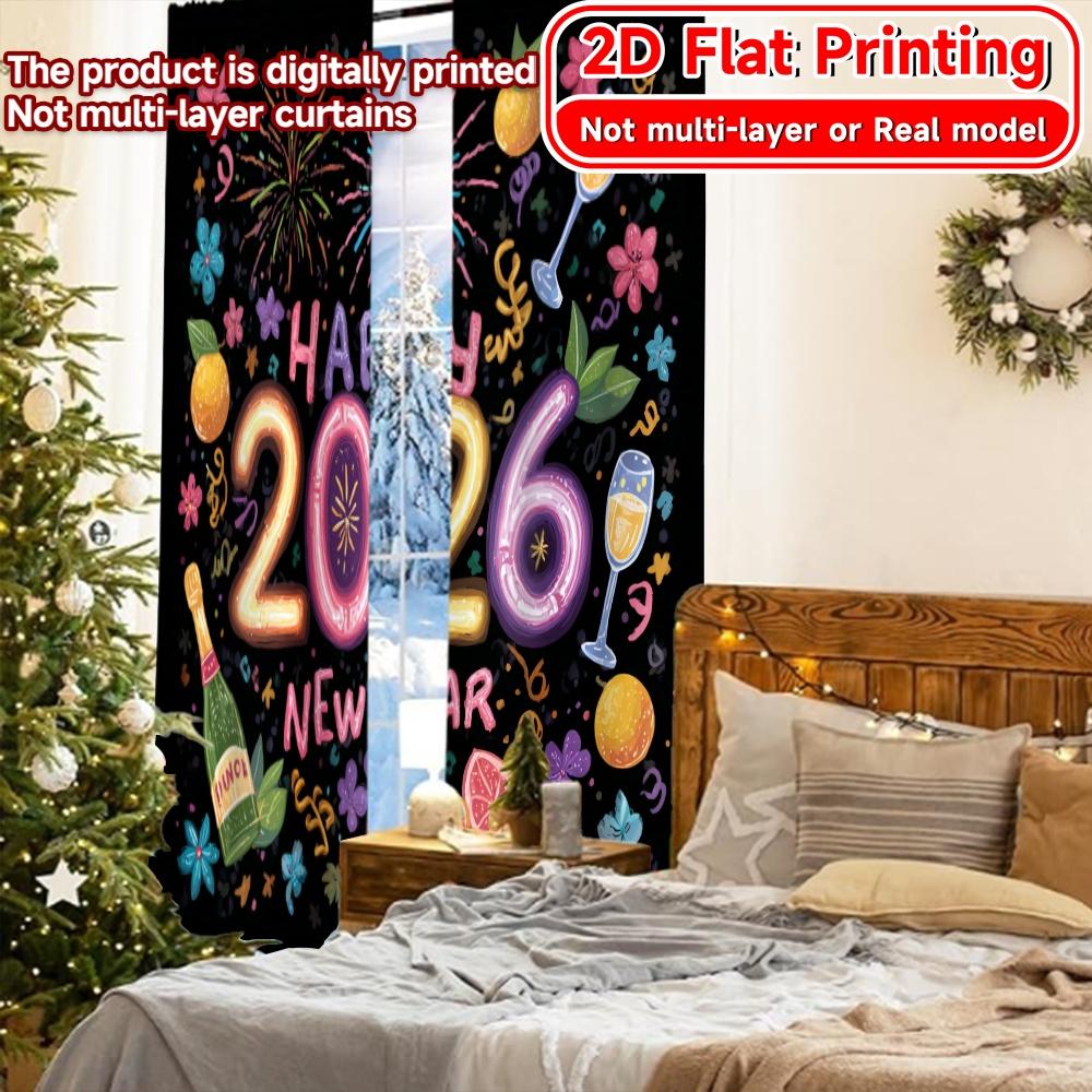 Set Of 2 Flat Printing Newyearbliss Curtain Yarn Curtains Room Decor Perfect Bedroom Living Modern Made Polyester Sitting Window Treatment
