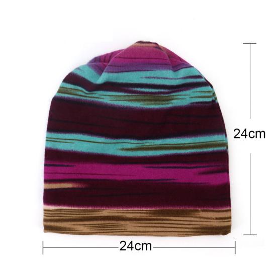 Unisex Winter 2 in 1 Striped Print Double Layer Neck Scarf Beanie Cap Turban Hat