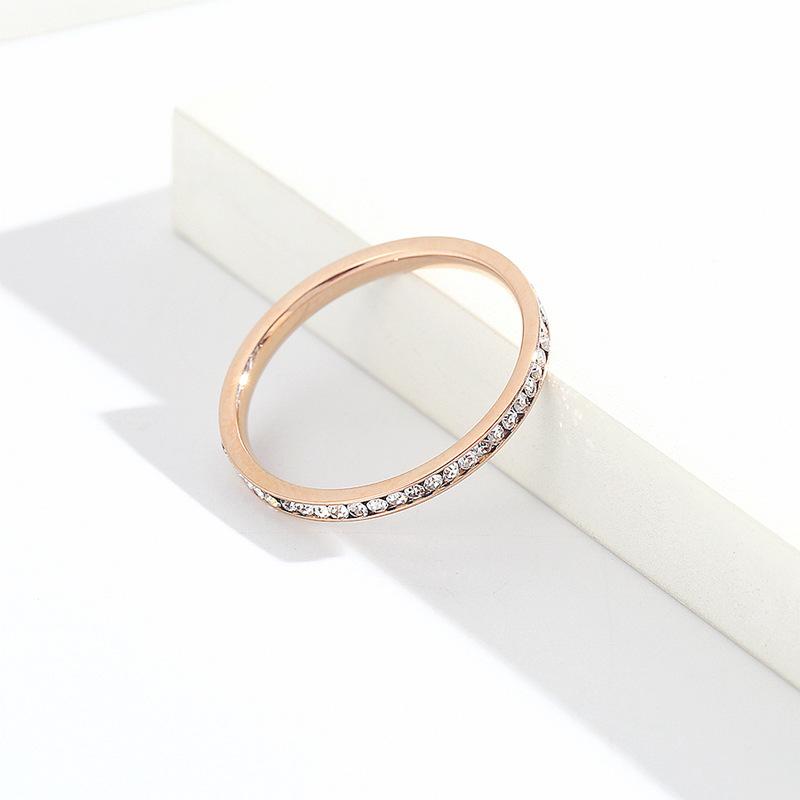 2Mm Titanium Steel Diamond-encrusted Ring for Women's High-end Niche Ins Simple Couple Ring Hand Jewelry