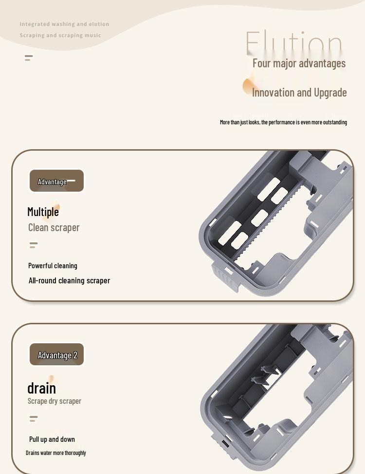 Kompaktes Wischmop- und Eimer-Set: Freihändiger Wasch- und Trocken-Flachmopp mit Schmalspalt-Schaber