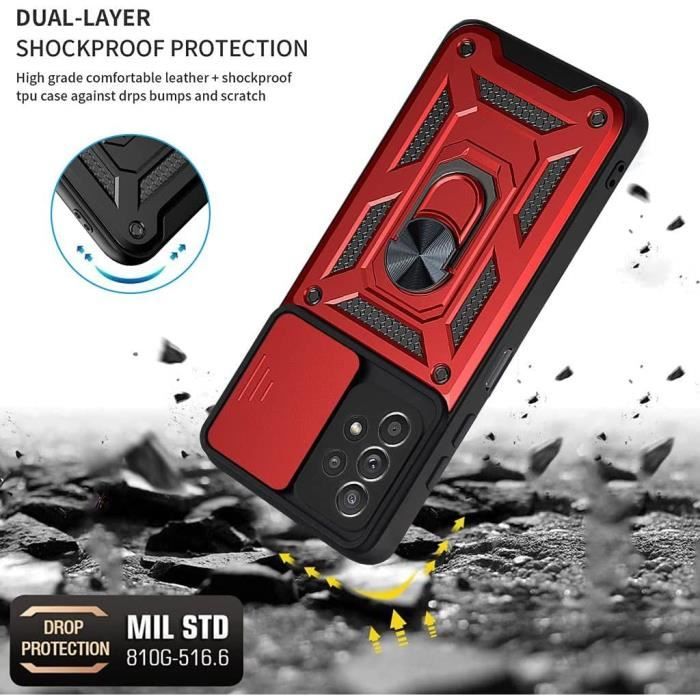 Coque - Samsung - A33 5G - Rouge - Verres Trempés - Support Anneau 360°