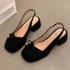French Bow Bag Head Sandals Women's Summer New with Skirt Temperament Medium Heel Single Shoes Thick Heel High Heels