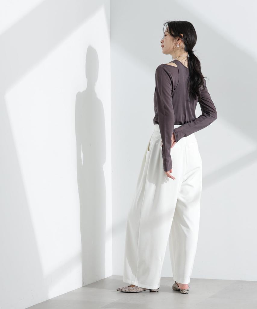 Nano Universe Sheer Tank Top and Long Layered F Women's T-Shirt Set, 023, Charcoal, 669-5123307