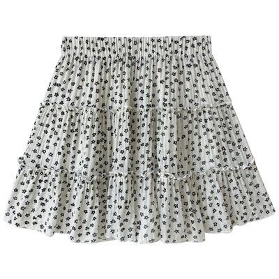 Schwarzer kleiner geblümter Rock für Damen im Sommer Neuer elastischer A-Linien-Rock mit hoher Taille Kleiner Kuchen Kurzer Rock