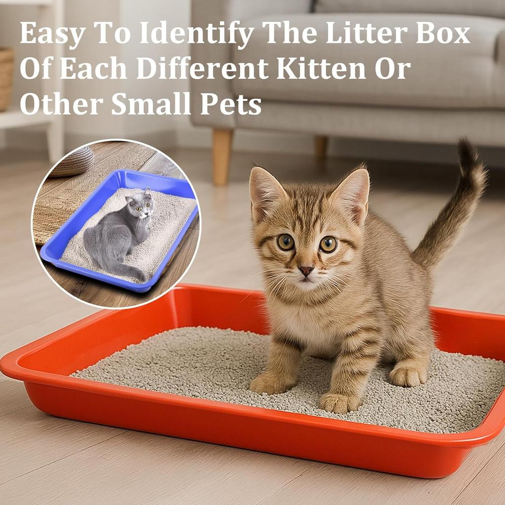 Multicolor Kitten Litter Box, 4 PCS Portable Open Tray for Small & Senior Cats, Waterproof Plastic Travel Litter Pan, 15.2x12x1.