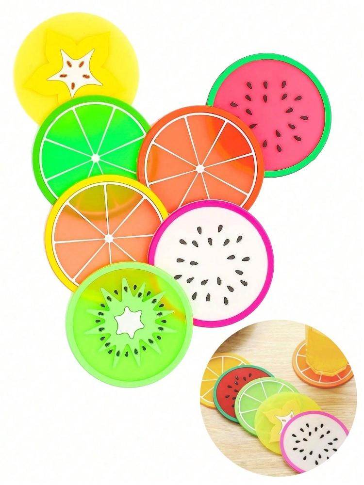 7pcs Fruit Cup Mat, Silicone Cup Mat Table Cup Coaster, Creative Fruit Pattern Coaster Home Decoration Heat-Resistant Tea Cup Ma