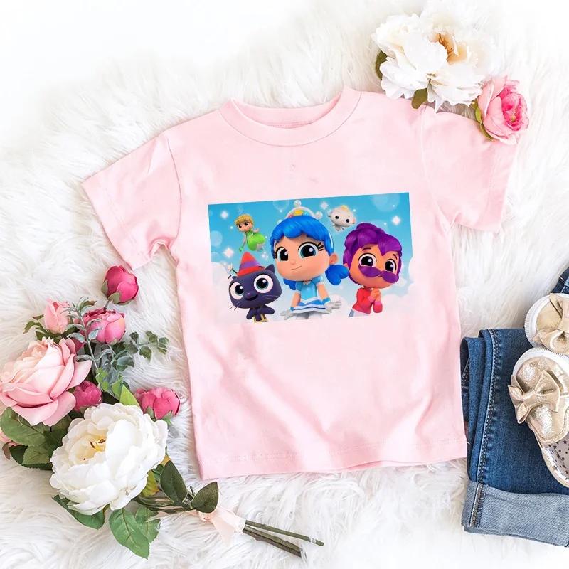 Kids Girl Pink Tshirt Baby Rainbow Kingdom Tops Toddler Tees Clothes Children Clothing Cartoon Short Sleeve Tshirt Casual Wear