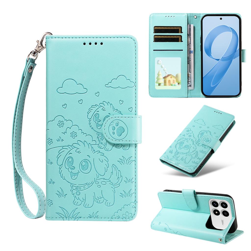 For Xiaomi Redmi K90 5G/Poco F8 Pro Case RFID Blocking Imprinted Dog Pattern PU Leather Phone Cover with Wrist Strap