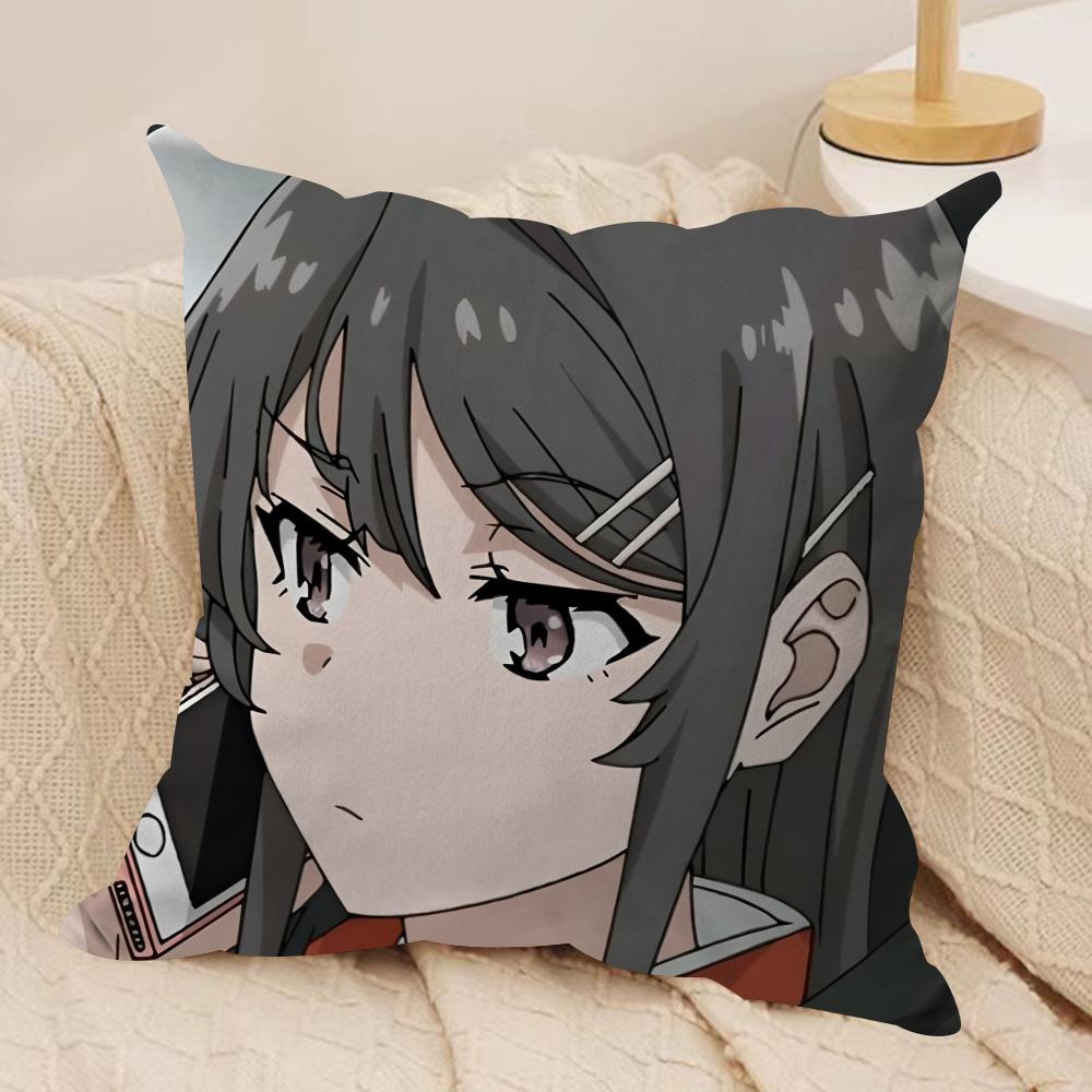Mai SakurajimaS Anime Prints Cushion Cover Silky Short Plush Invisible Zipper Dustproof Sofa Pillow Case For Home Decor