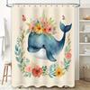 Blue Whale Shower CurtainFloral Butterfly Design for Bathroom Decoration Watercolor Blue Whale Bathing Room Curtain with Orange