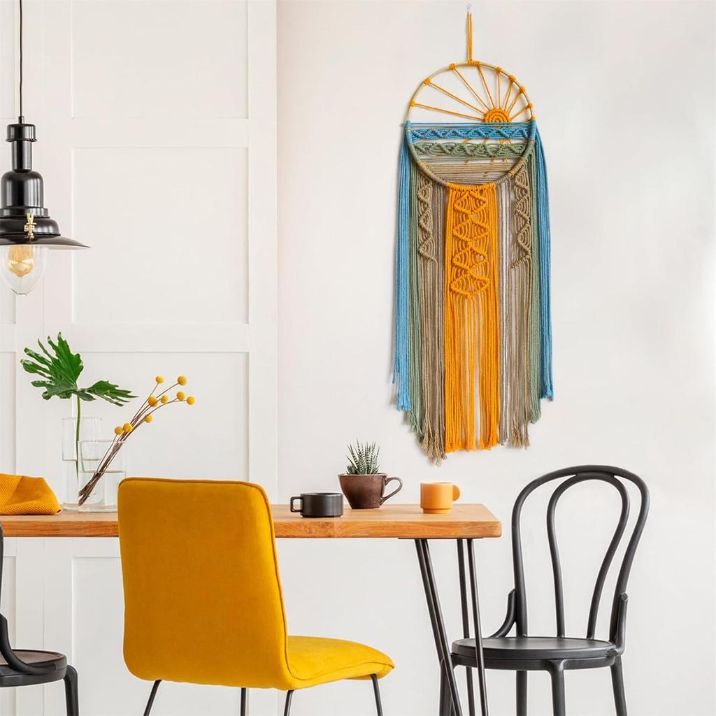 LB Macrame Wall Hanging Boho Macrame Wall Decor, Sunset Wall Art Dream Catcher Hand Woven Wall Art Boho Colorful Sun Tapestry for Bedroom Living Room