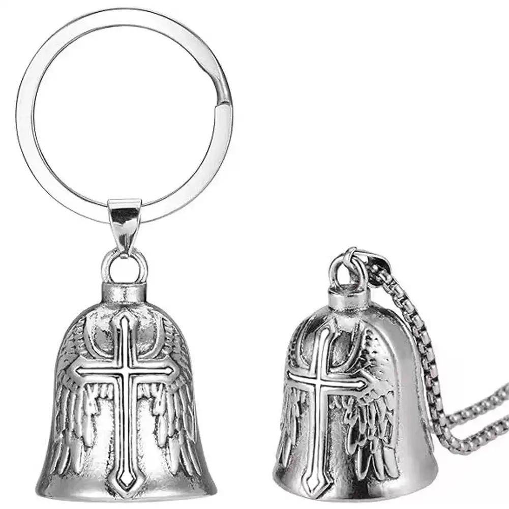 Fashion Red Cross Guardian Angel Wings Motorcycle Keychain Men Biker Rider Exorcist Keychain Amulet Lucky Amulet Accessory Gift