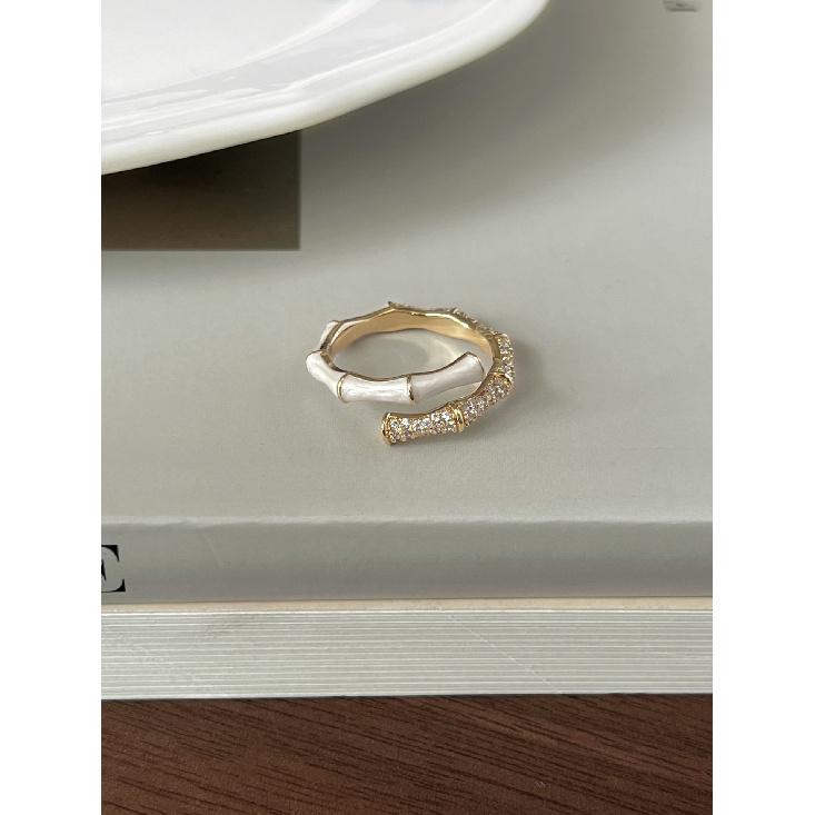 Koreanischer Stil Schlichter Zirkon Bambusring Damen Offen Verstellbar Nische Hochwertig Einzigartig Westlicher Stil Perlenring Mode