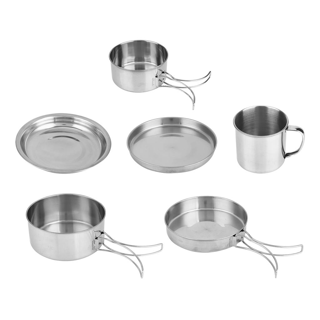 8 piece Stainless Steel BBQ Bowl Camping Cookware Picnic Portable Outdoor Folding Pot Set