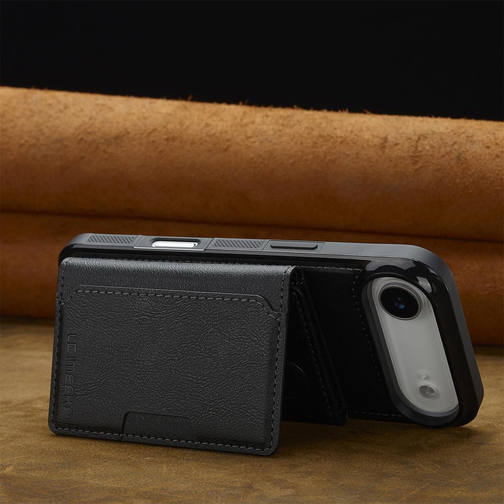 LC.IMEEKE L5 For iPhone 17 Air Magnetic Phone Case Leather Back Cover with Detachable Card Holder