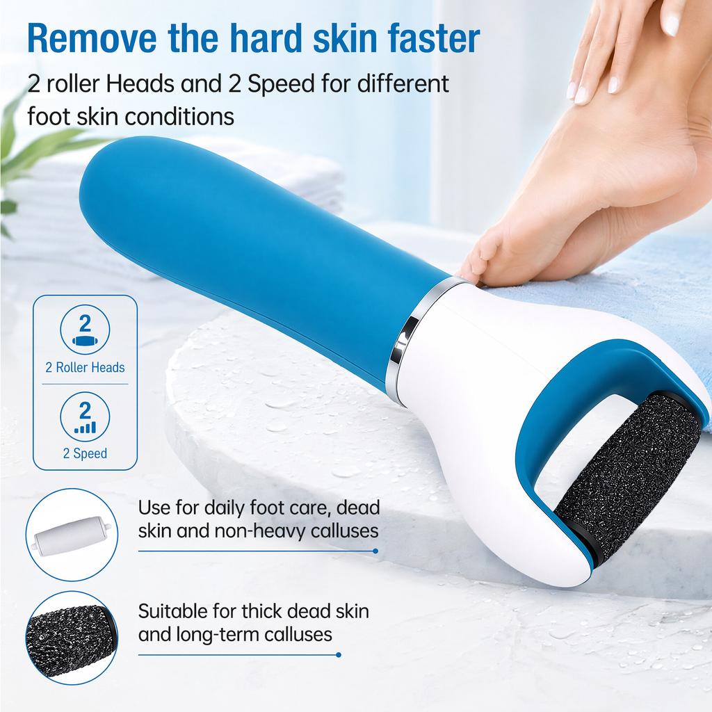 Electric Foot File Rechargeable Callus Remover Dual Roller Design with 1500mAh Battery Pedicure Tool for Dead Skin Removal 2 Speed Modes